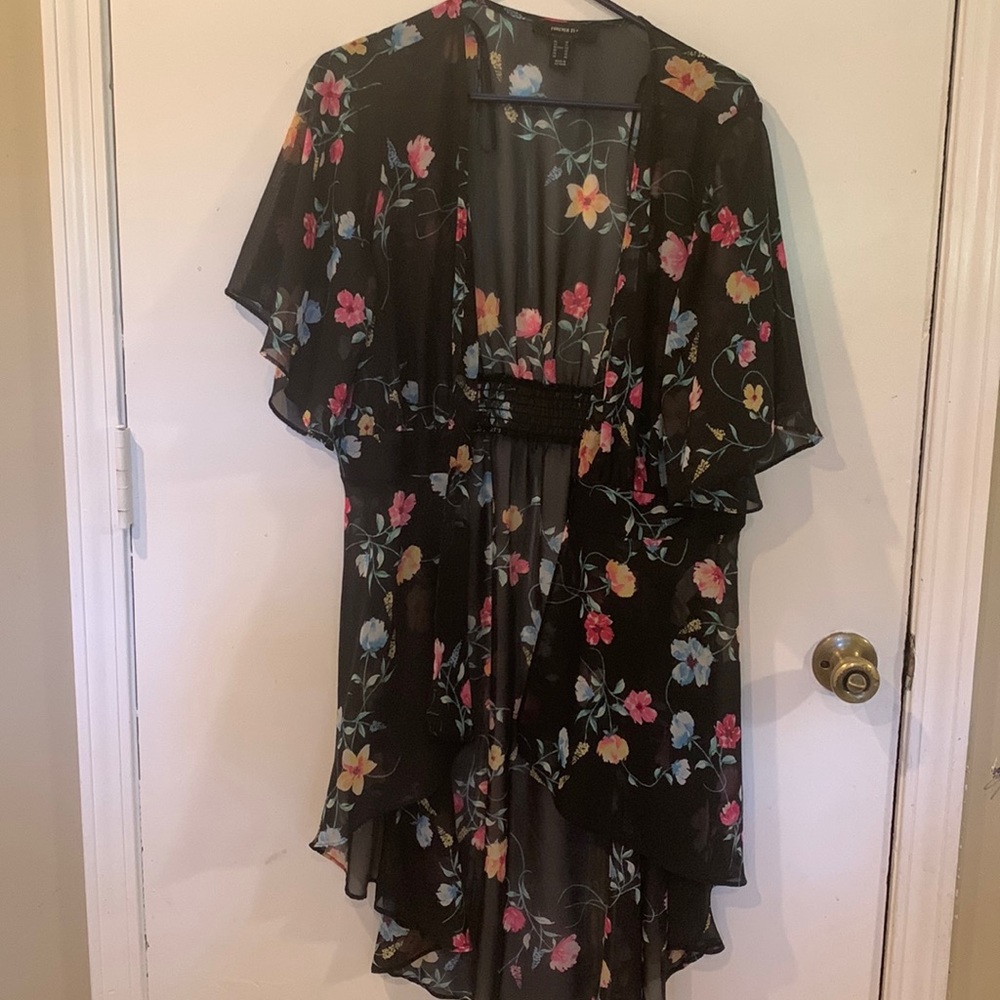 High-low sheer floral cardigan